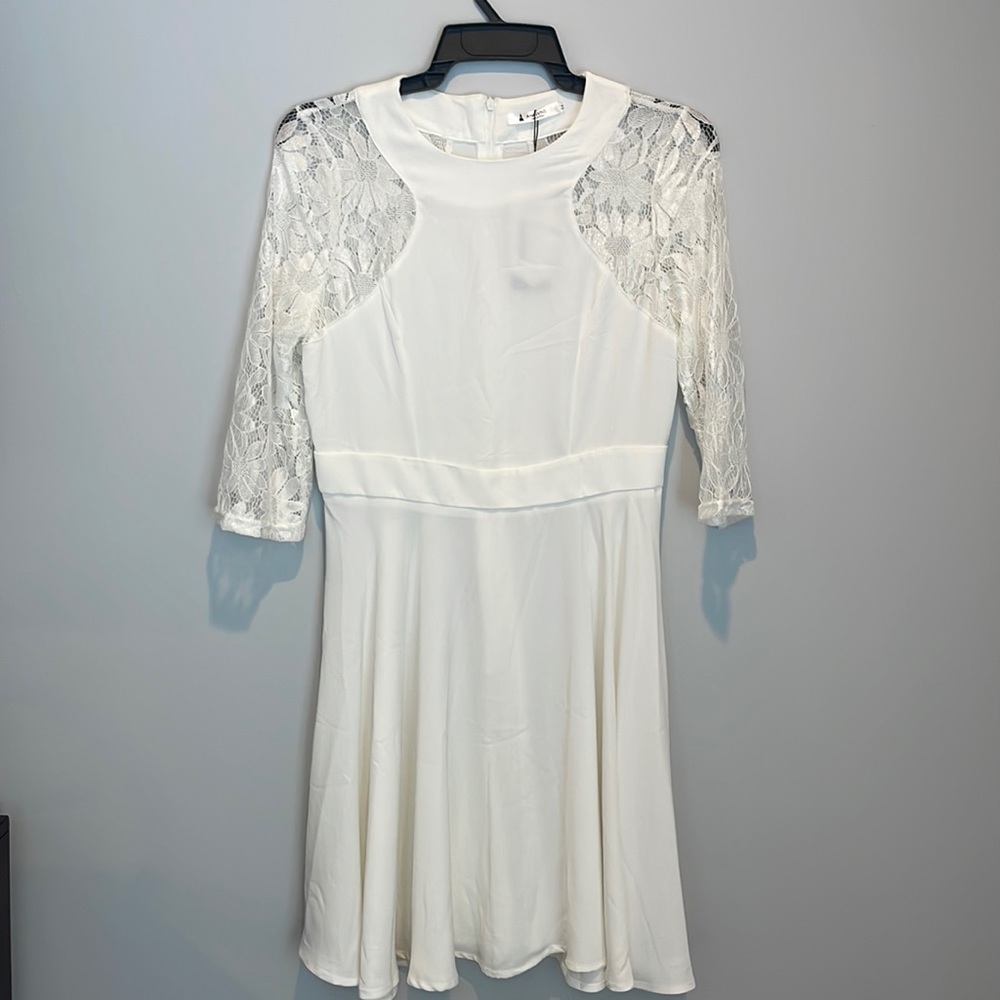White Dress with Lace Floral Sleeves